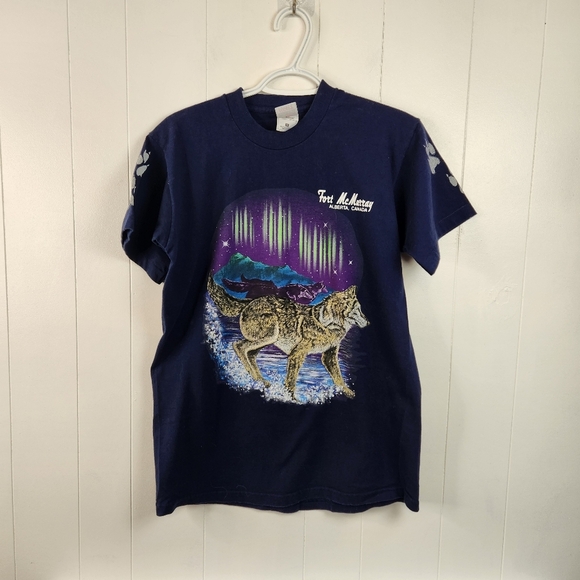 Vintage Howling Wolf Fort McMurray Canada Short Sleeve Graphic T-Shirt Medium - Picture 2 of 12